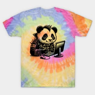 Punk Rock Goth Panda on Computer Vintage Style T-Shirt